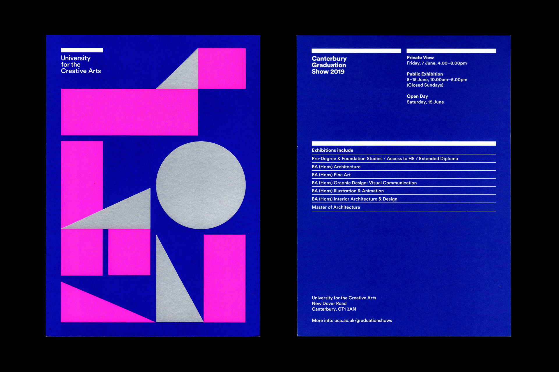 Printed invited for UCA Show using Pantone Fluro colours and Silver foil from Foilco