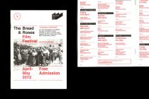 Risograph black and red programme for The Bread & Roses Film Festival